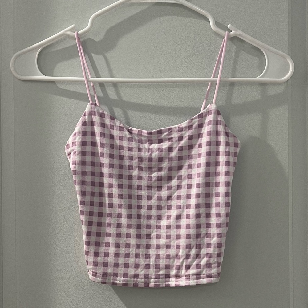 PacSun PS Basics Pink and White Gingham Crop Tank Top